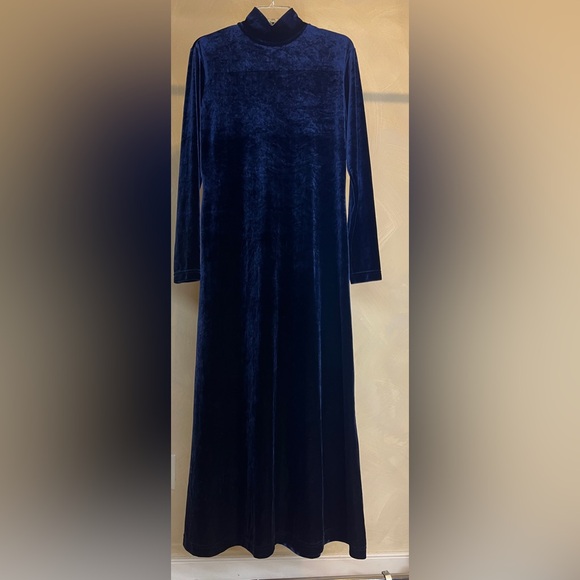 Valerie Steven Sport women’s Mock Neck Blue Long Sleeve Velvet Maxi Dress|Sz:M - Picture 15 of 16